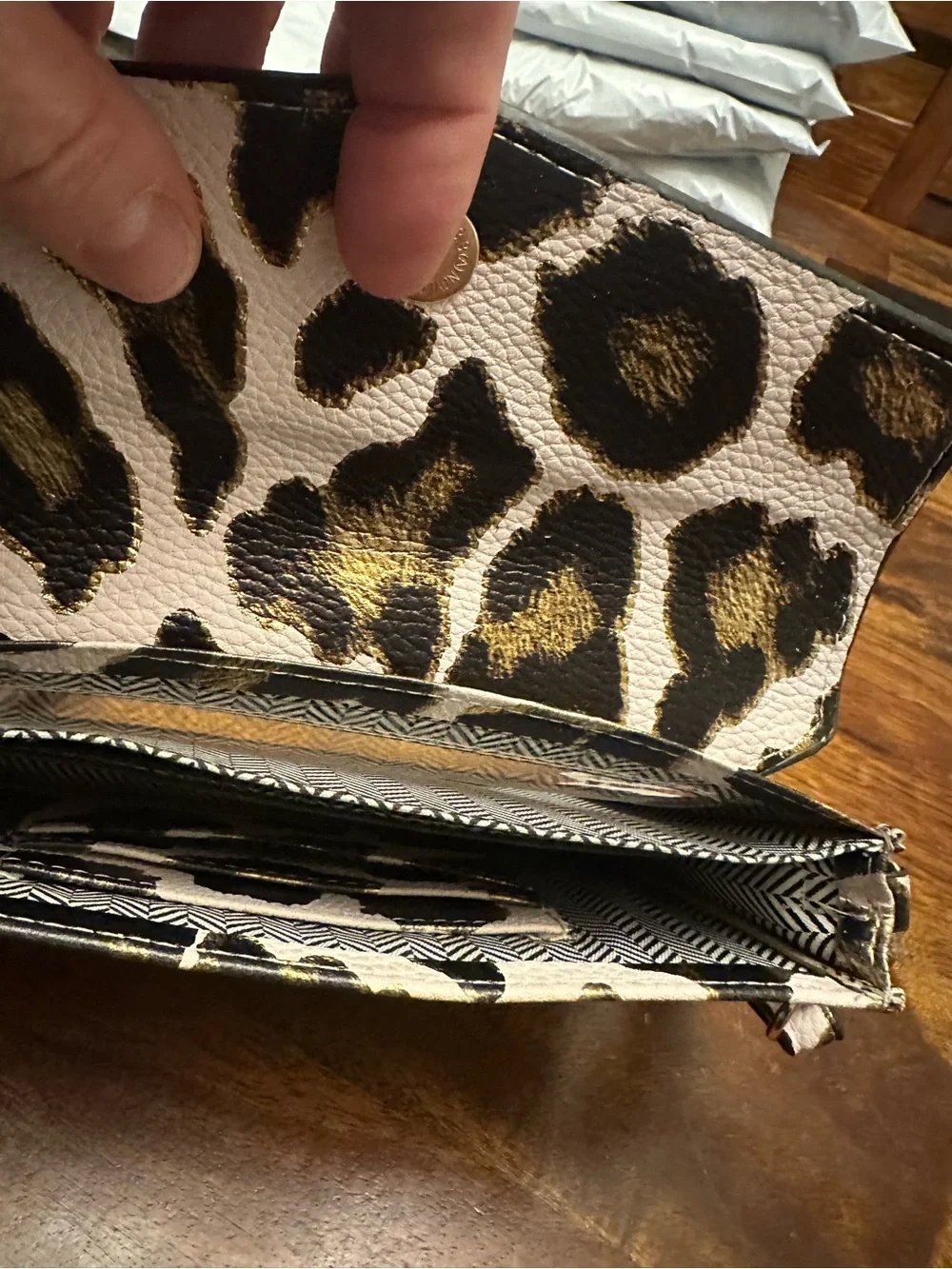 Leopard Print Crossbody Clutch - Taupe with Black & gold Accents
